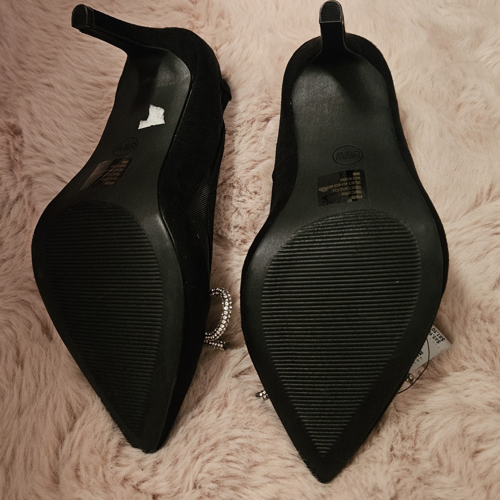 Torrid Black Heels with Mesh And Rhinestone Bow Accent - Picture 3 of 4